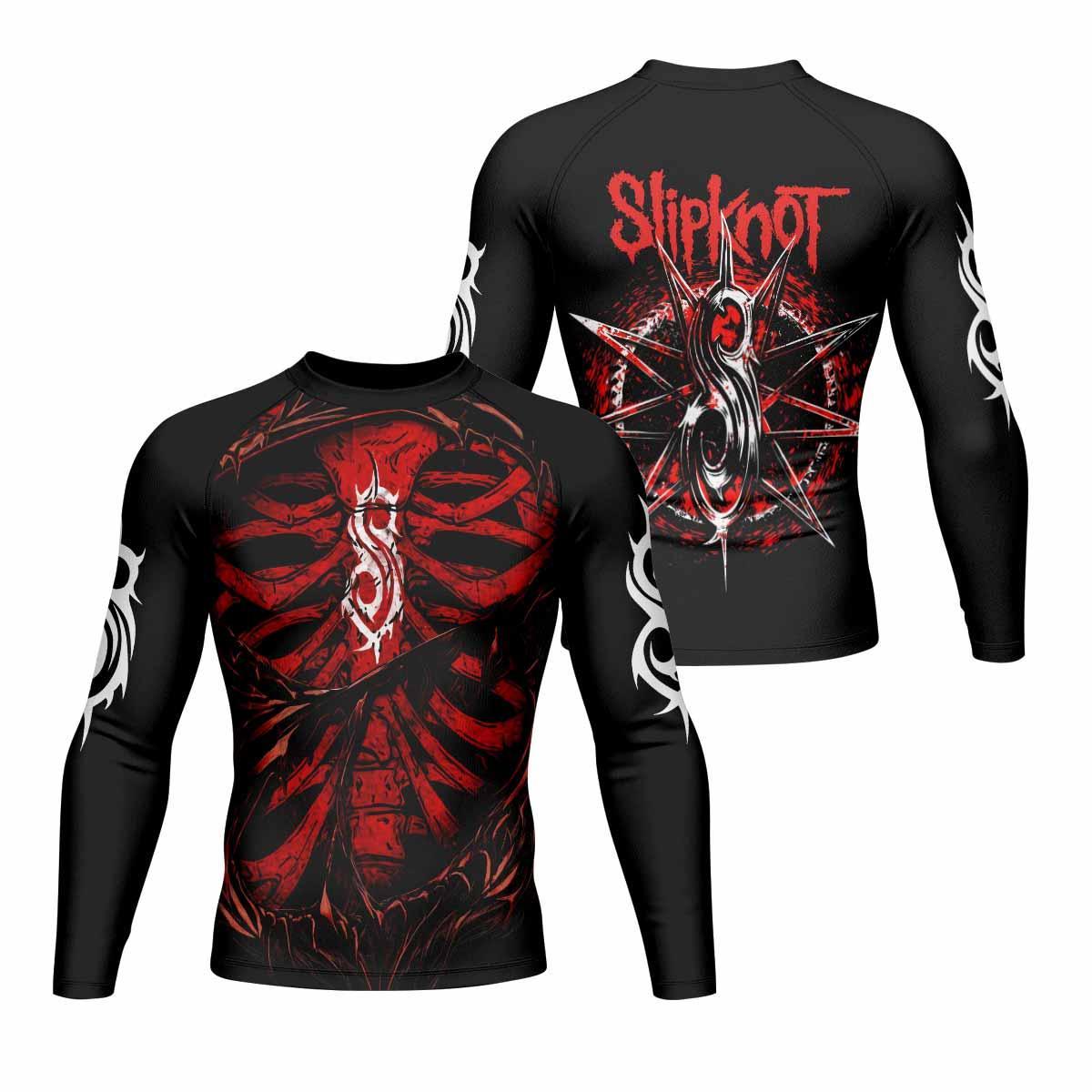 Slipknot Crimson Ribcage Men's Rash Guard Long Sleeve - front and back view