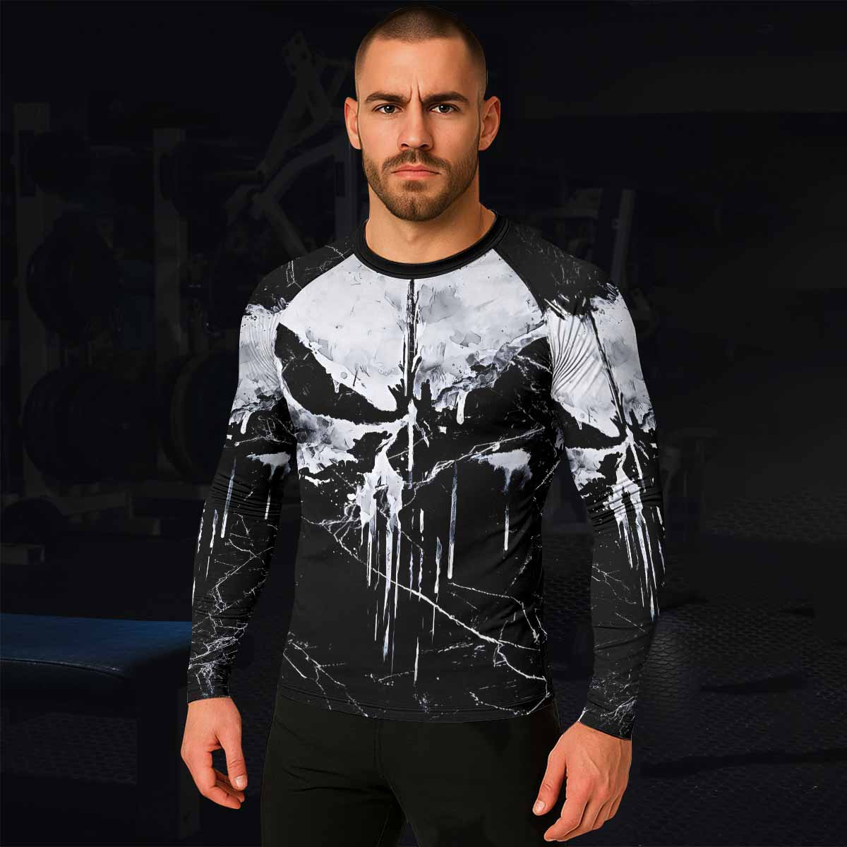 Punisher War Skull Men's Rash Guard Long Sleeve - lifestyle view