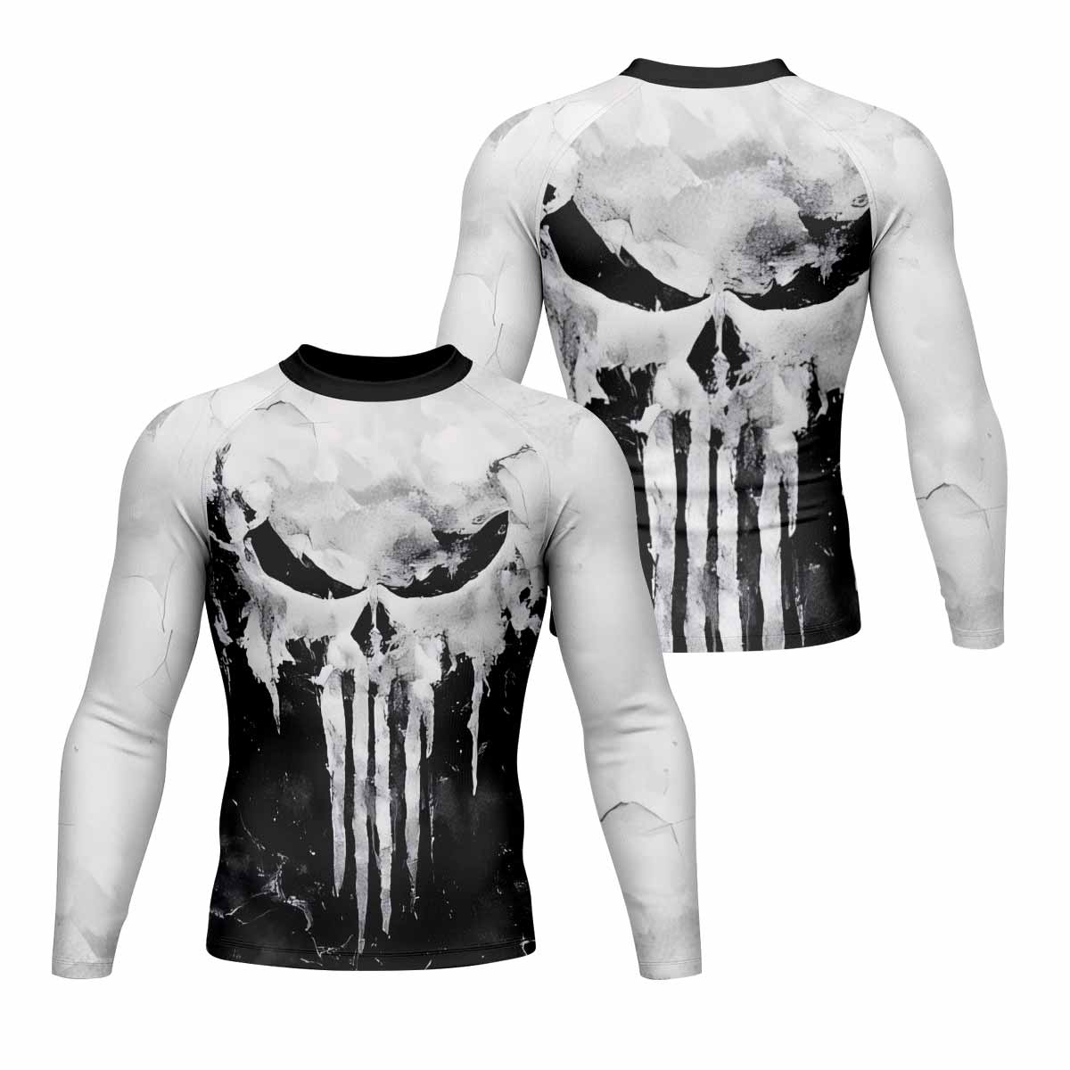 Punisher Ghost Skull Men's Rash Guard Long Sleeve - front and back view