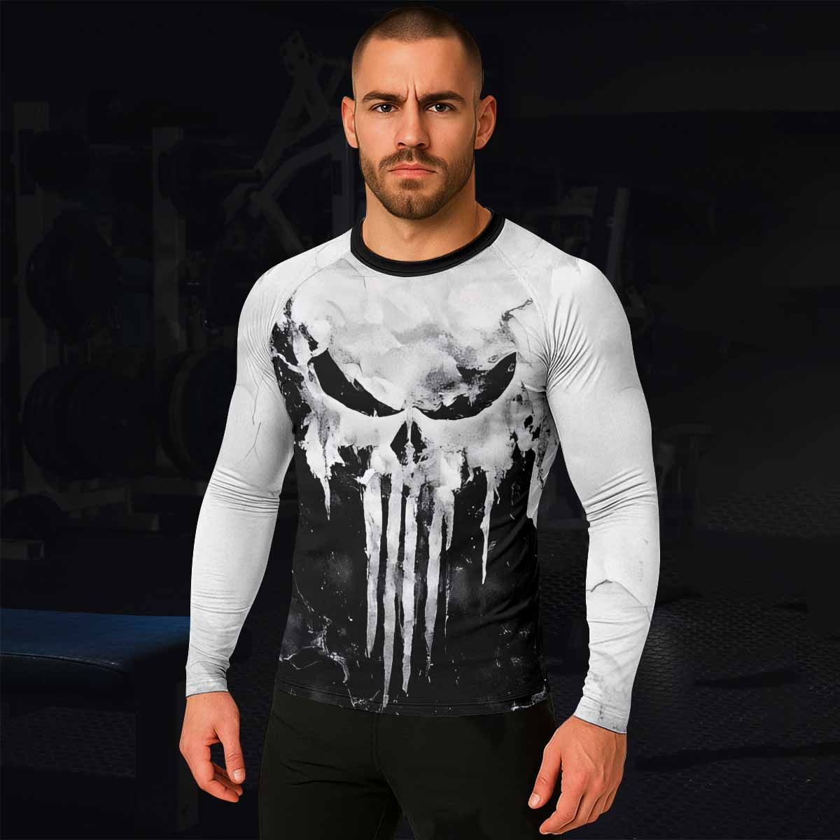 Punisher Ghost Skull Men's Rash Guard Long Sleeve - lifestyle view