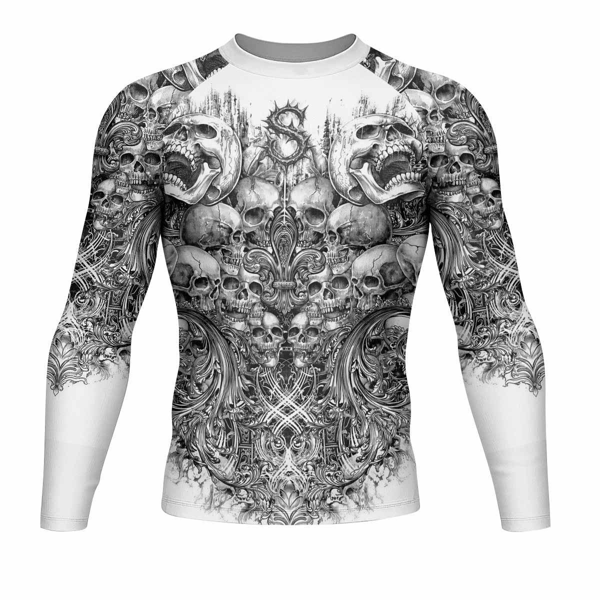 Memento Mori Skull Men's Rash Guard Long Sleeve - front view mockup
