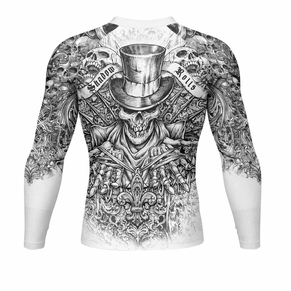 Memento Mori Skull Men's Rash Guard Long Sleeve - back view mockup