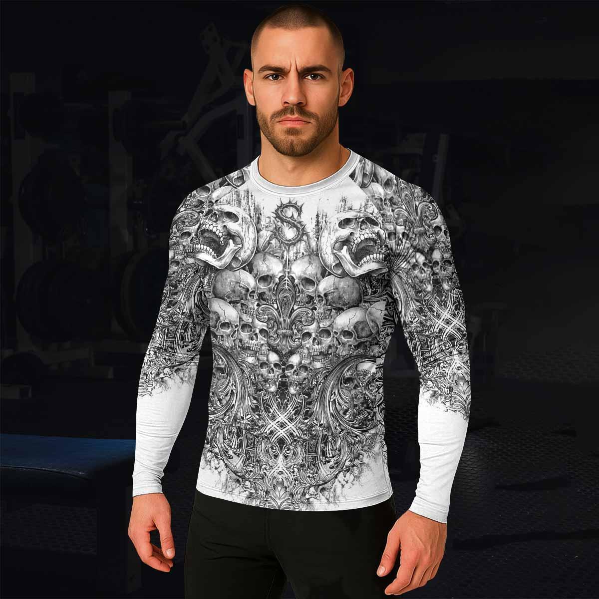 Memento Mori Skull Men's Rash Guard Long Sleeve - lifestyle view