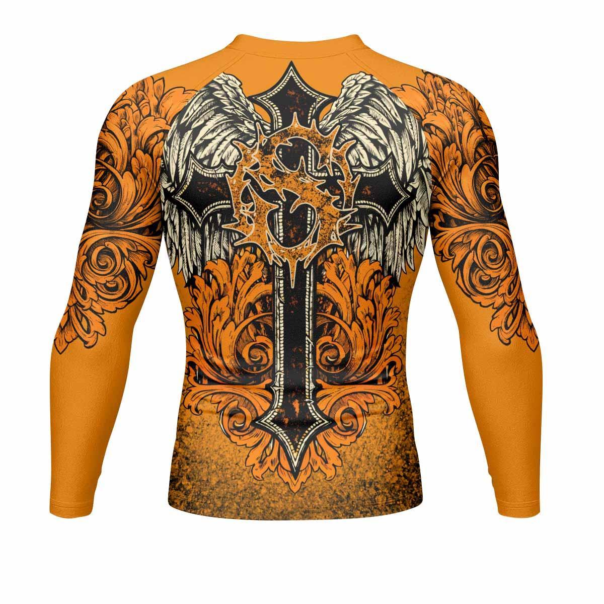Faith Over Fear Crown Cross Men's Rash Guard Long Sleeve - back view mockup