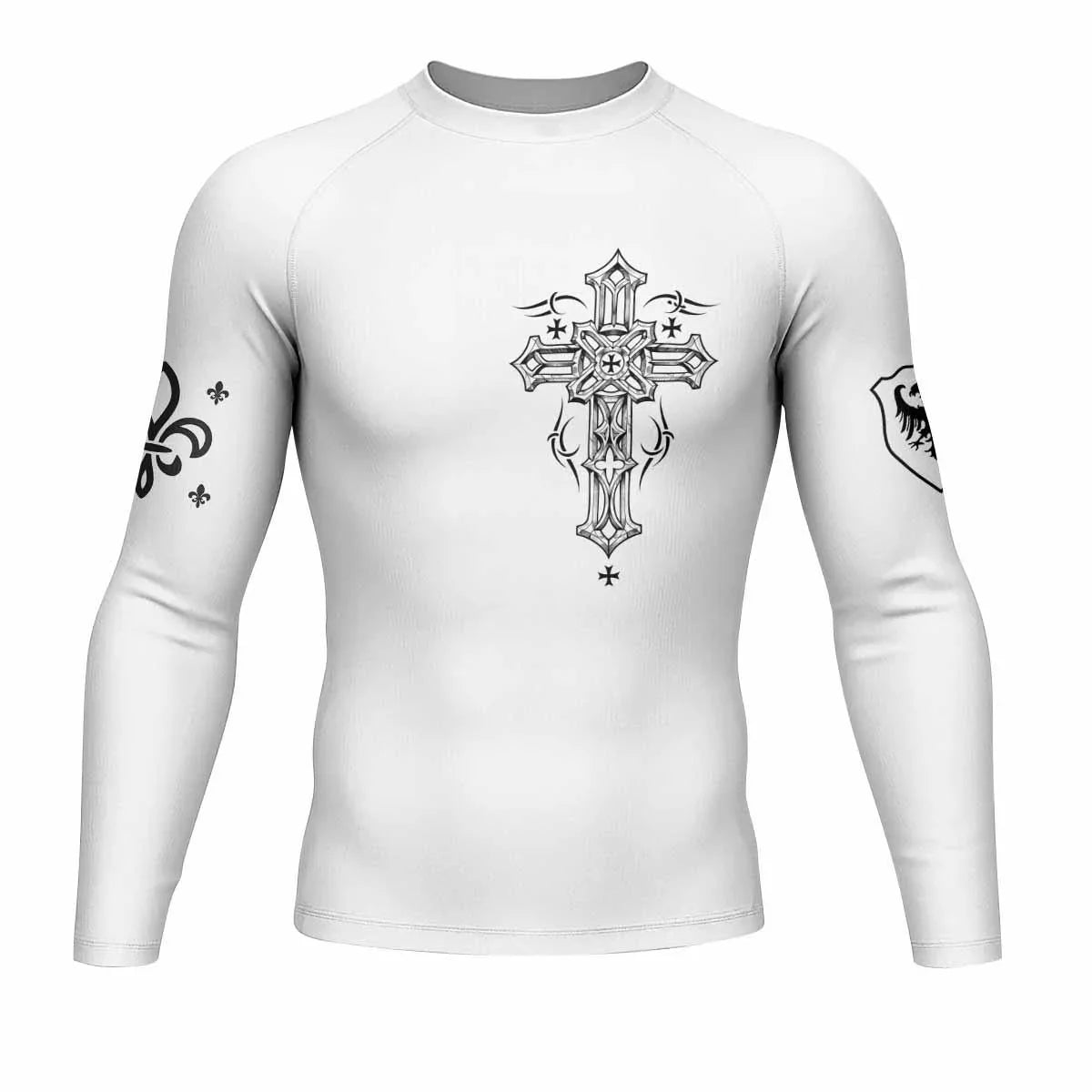 Angel Wings Cross Men's Rash Guard Long Sleeve - front view mockup