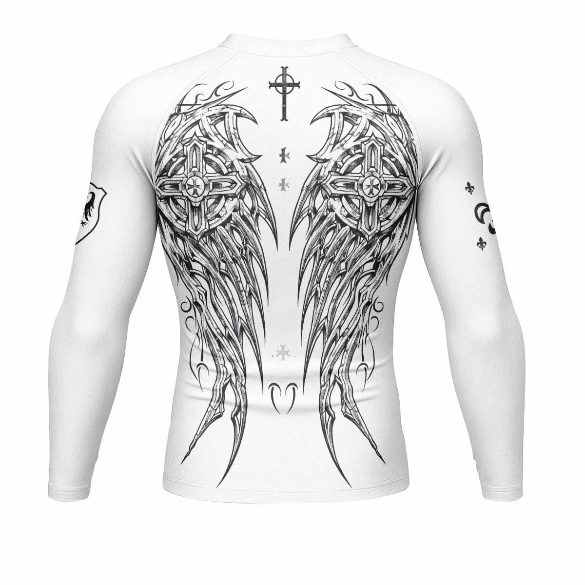 Angel Wings Cross Men's Rash Guard Long Sleeve - back view mockup
