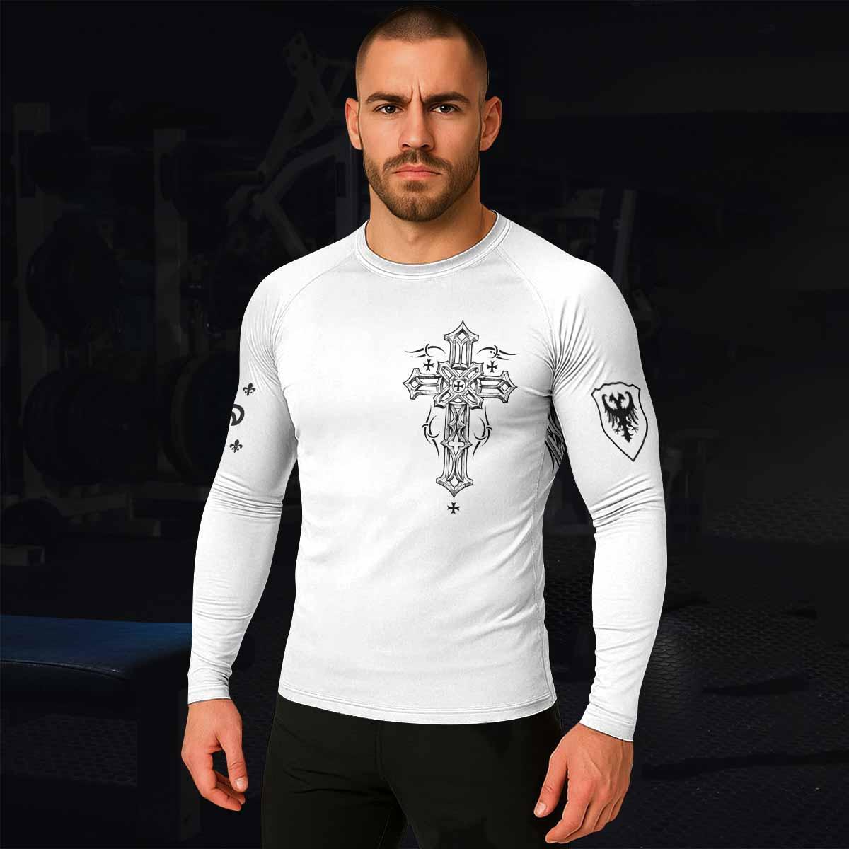 Angel Wings Cross Men's Rash Guard Long Sleeve - lifestyle view