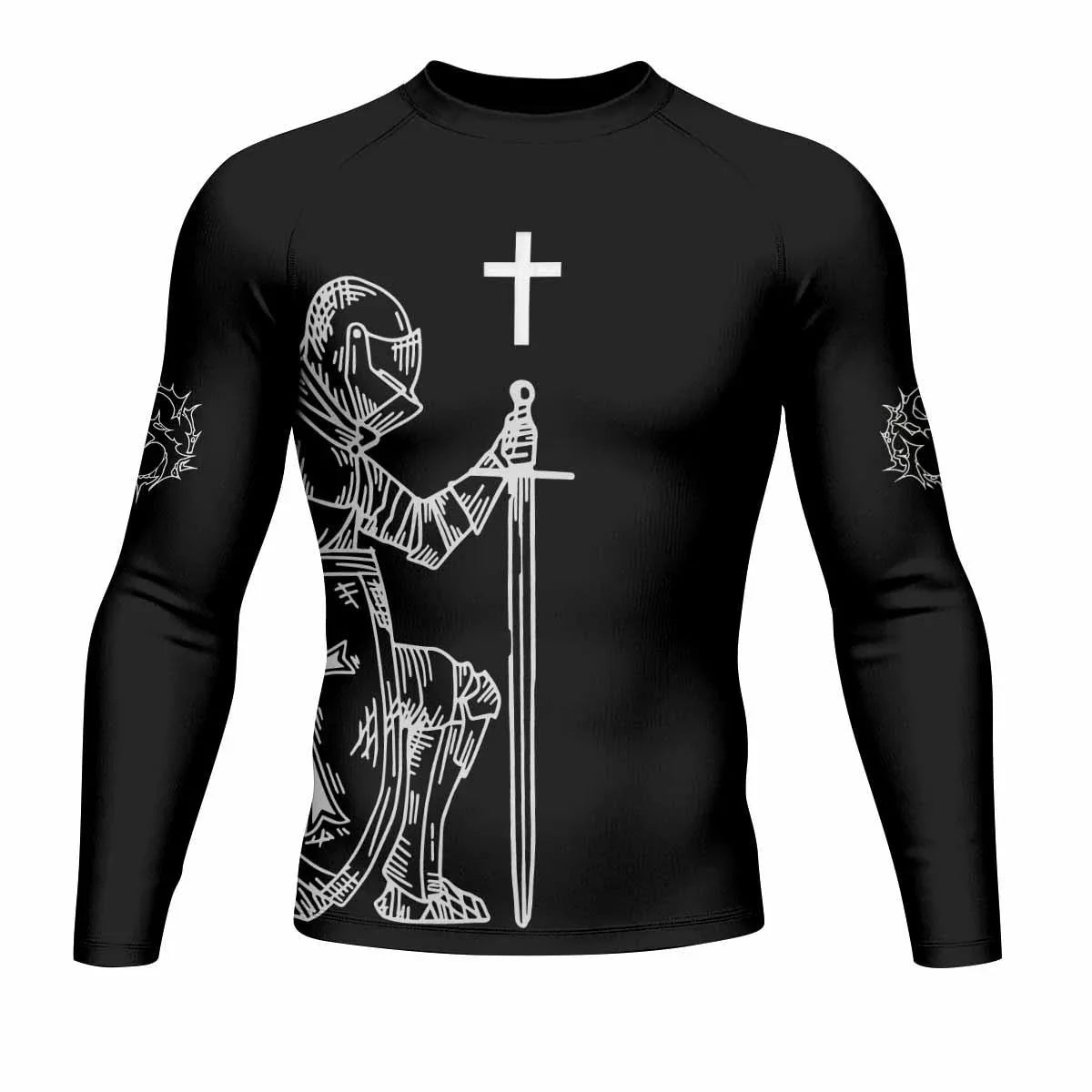 Give Me an Army Rosary Men's Rash Guard Long Sleeve - front view mockup