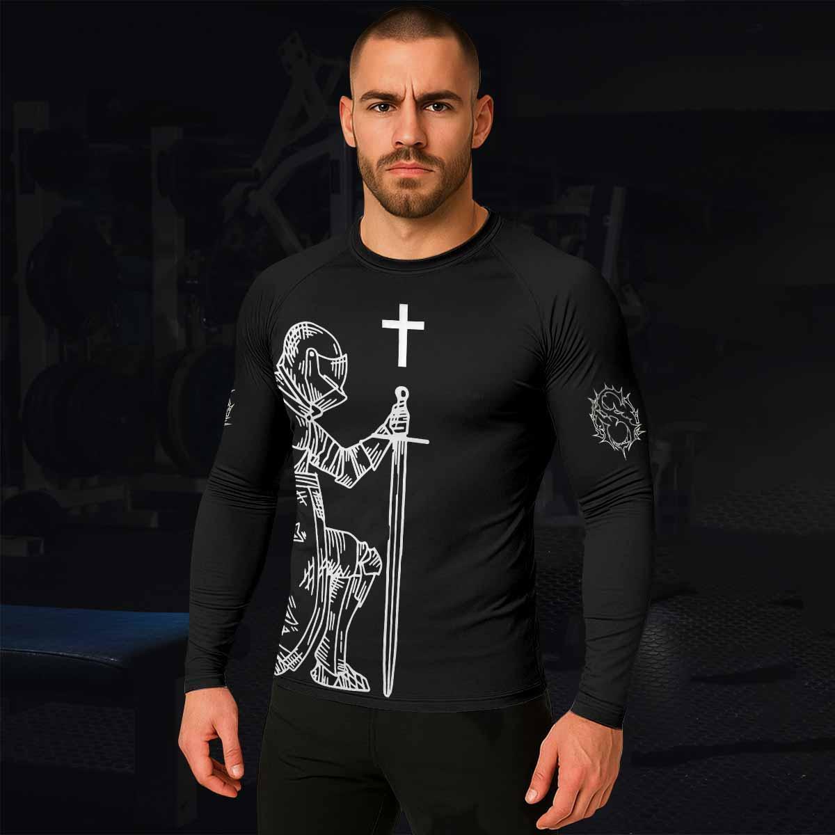 Give Me an Army Rosary Men's Rash Guard Long Sleeve - lifestyle view