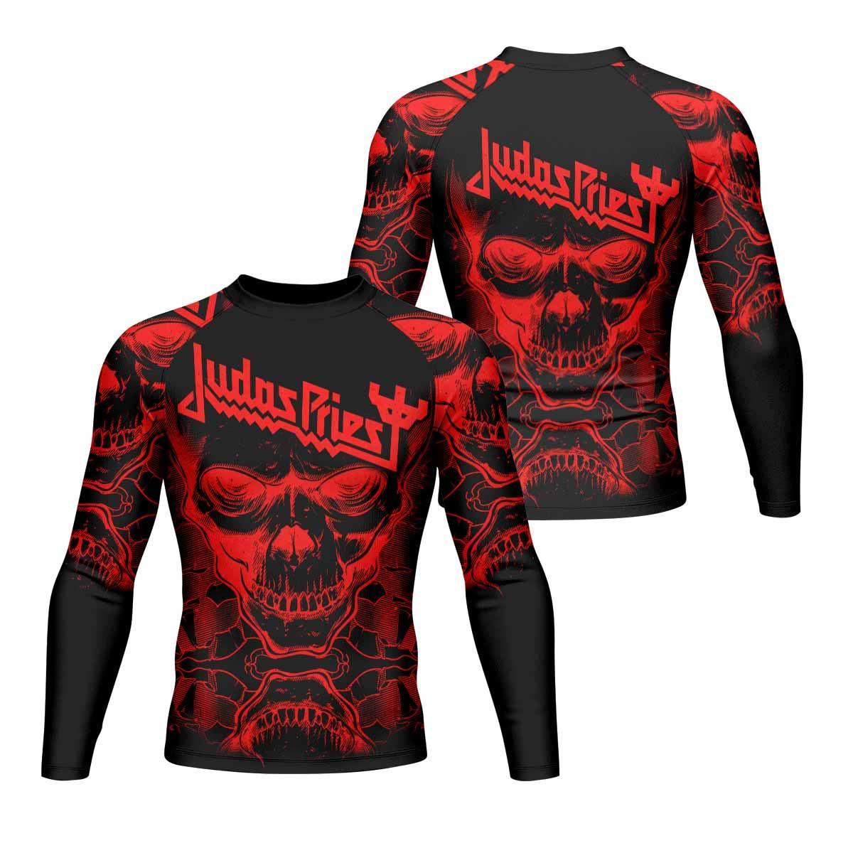 Judas Priest Skull Men's Rash Guard Long Sleeve - front and back view
