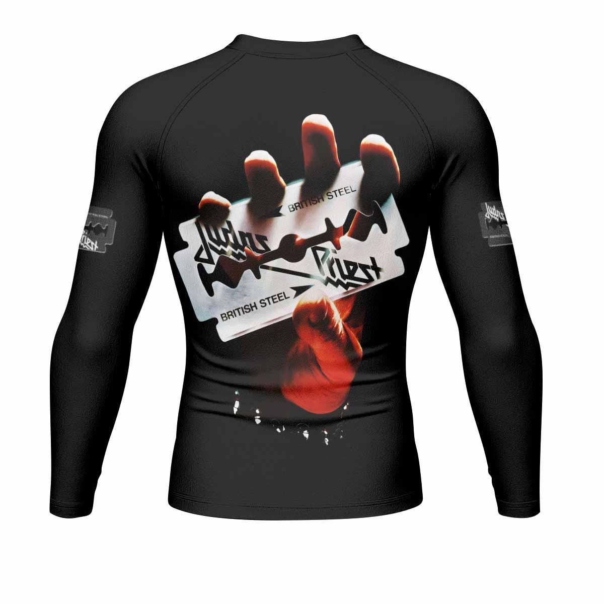 Judas Priest British Steel Men's Rash Guard Long Sleeve - back view mockup
