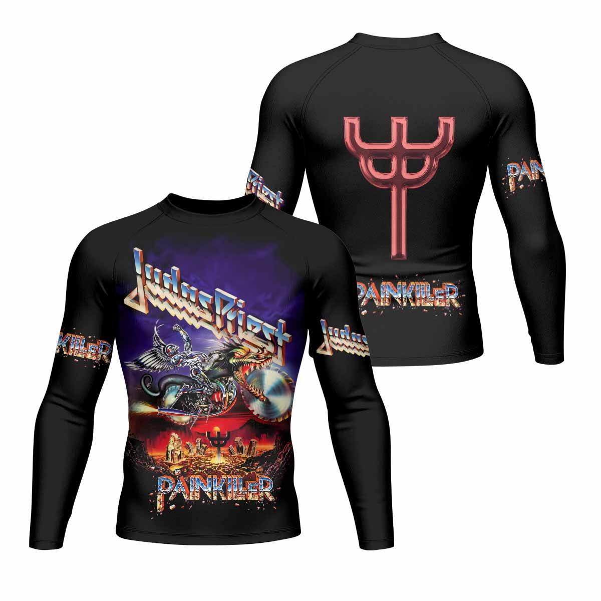 Judas Priest Painkiller Men's Rash Guard Long Sleeve - front and back view