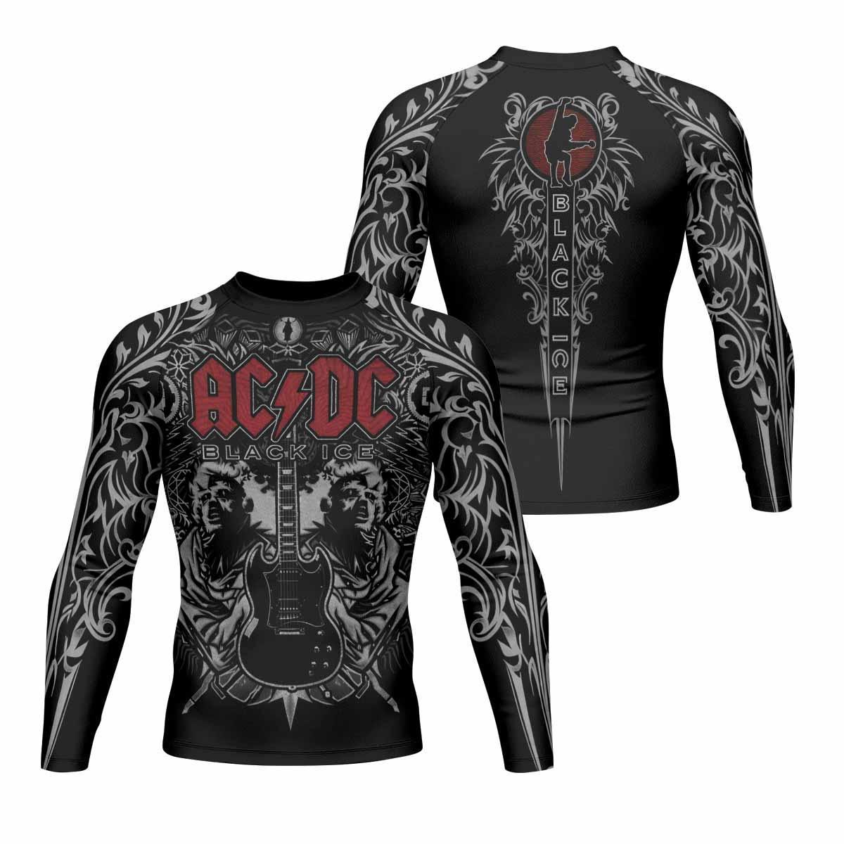 AC/DC Black Ice Men's Rash Guard Long Sleeve - front and back view