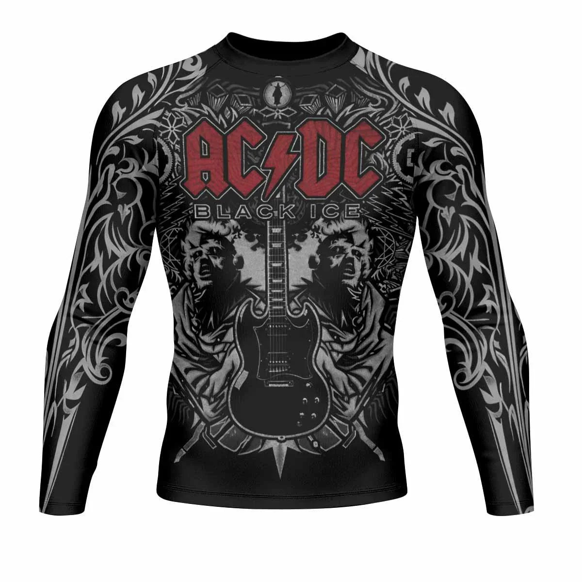 AC/DC Black Ice Men's Rash Guard Long Sleeve - front view mockup