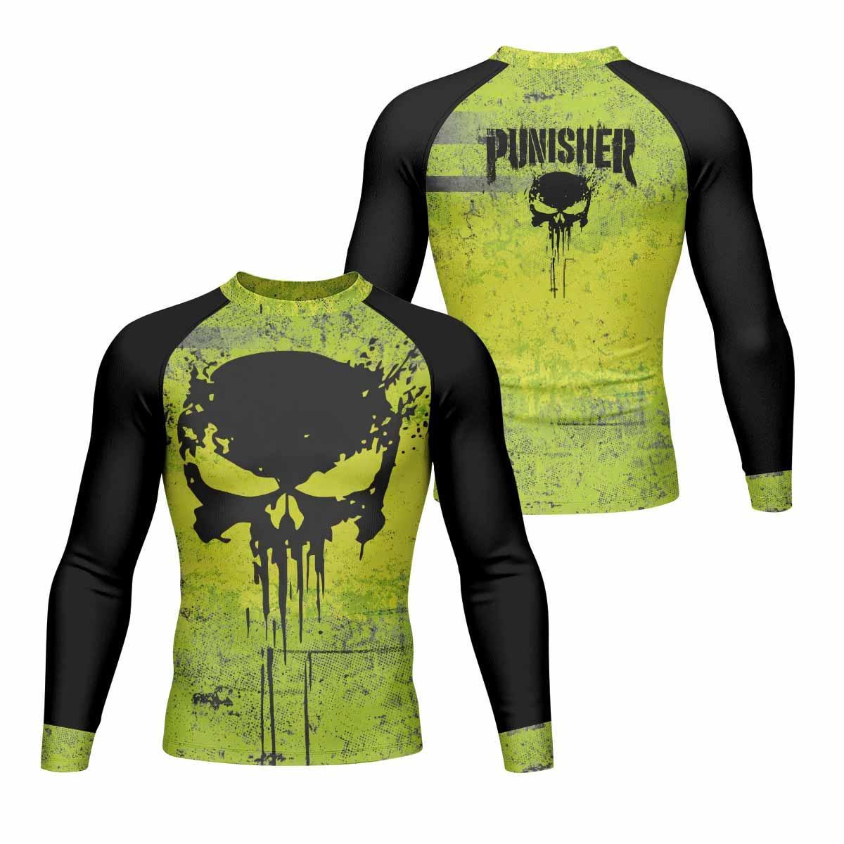 The Punisher Skull Men's Rash Guard Long Sleeve - front and back view