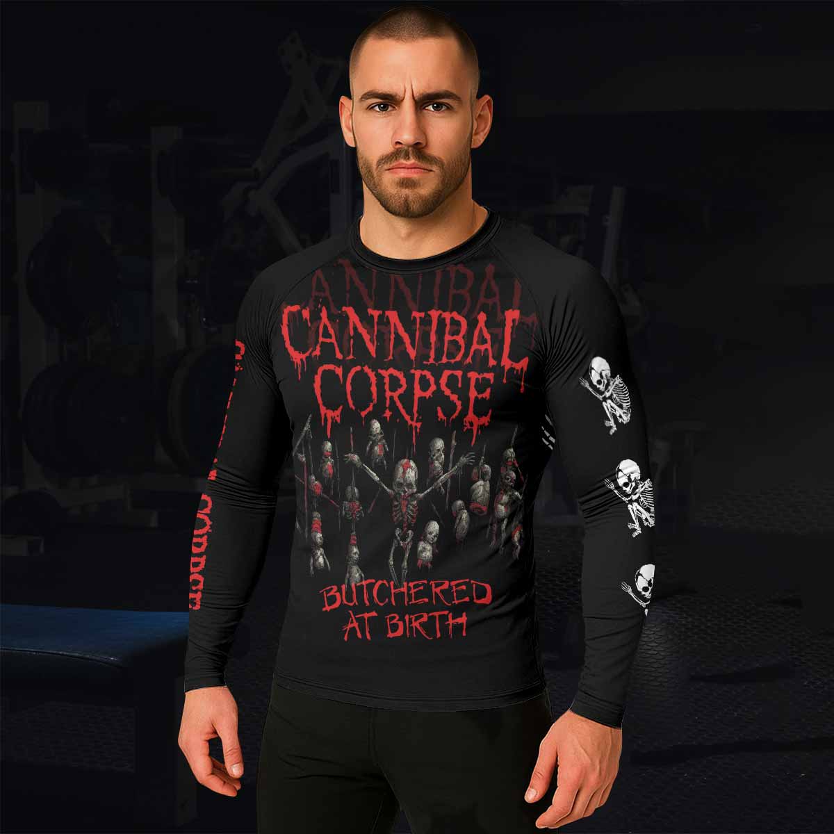 Cannibal Corpse Butchered at Birth Men's Rash Guard Long Sleeve - lifestyle view