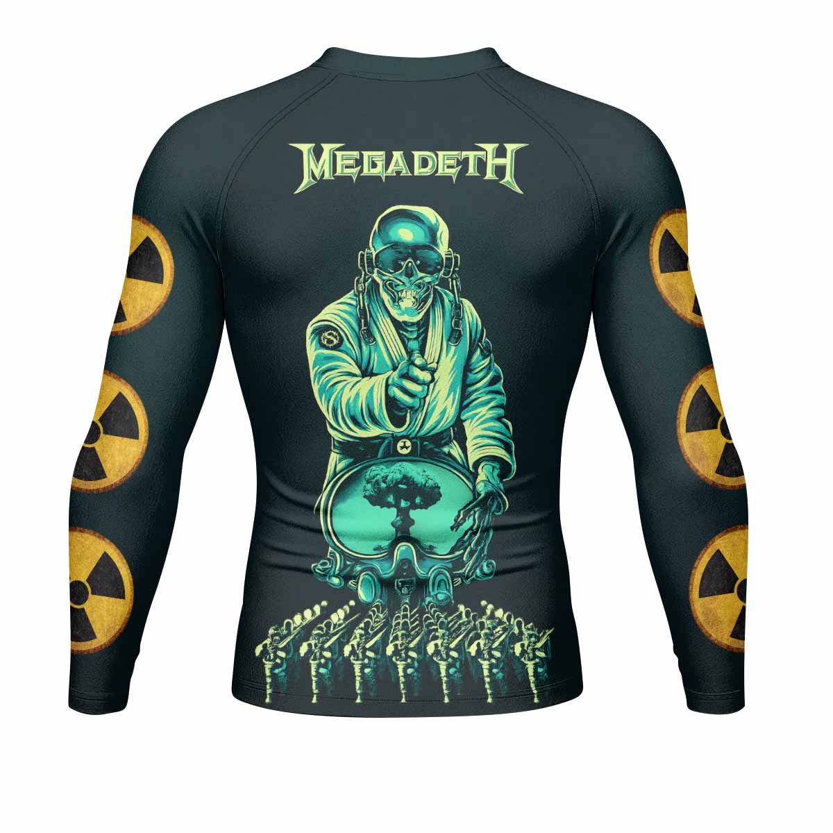 Megadeth Nuclear Skull Men's Rash Guard Long Sleeve - back view mockup