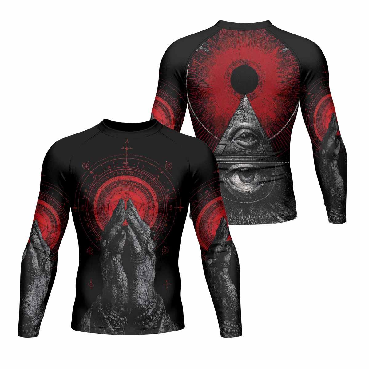 All Seeing Eye Men's Rash Guard Long Sleeve - front and back view