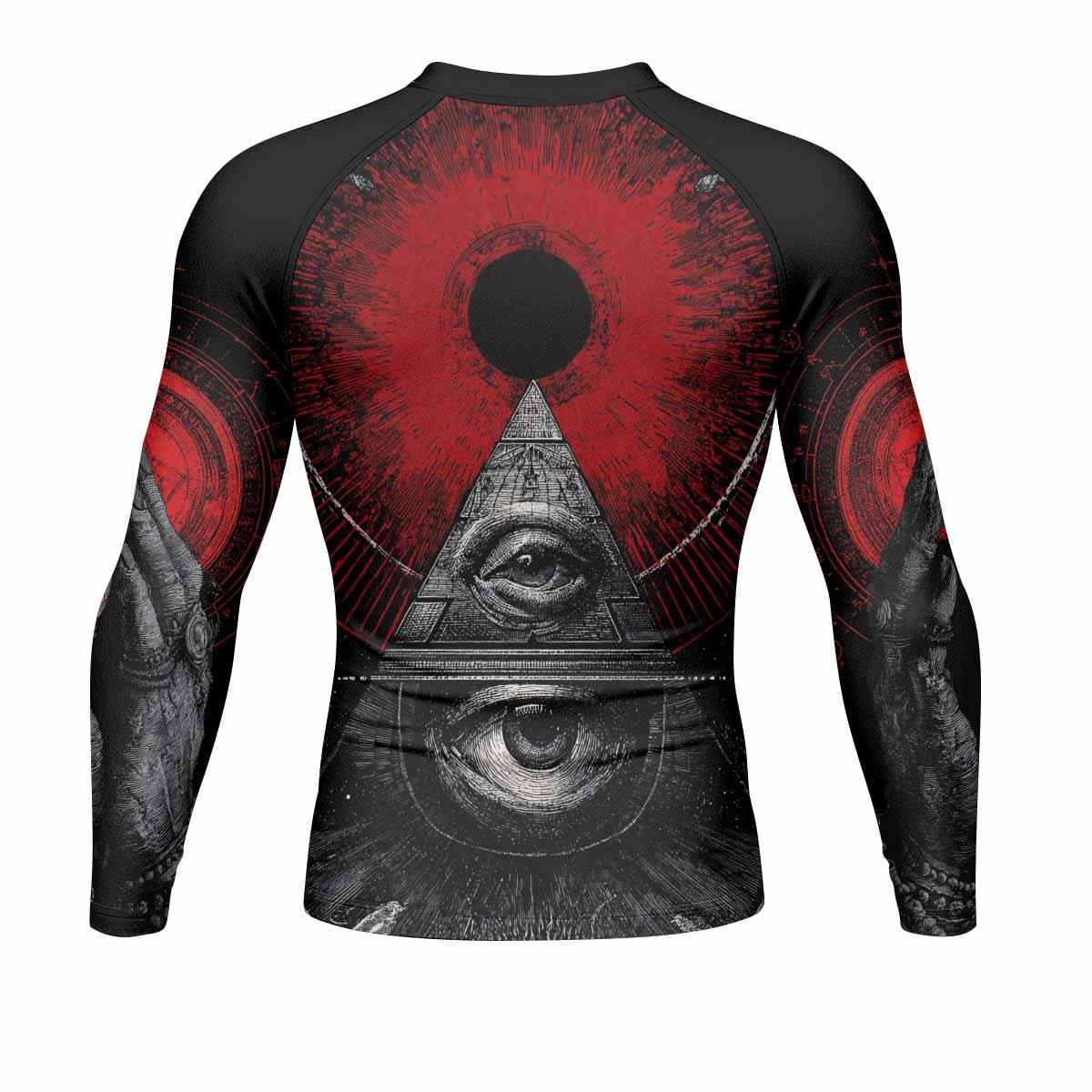All Seeing Eye Men's Rash Guard Long Sleeve - back view mockup