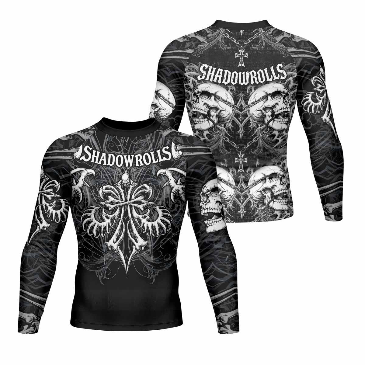 Shadowrolls Skull Cross Men's Rash Guard Long Sleeve - front and back view
