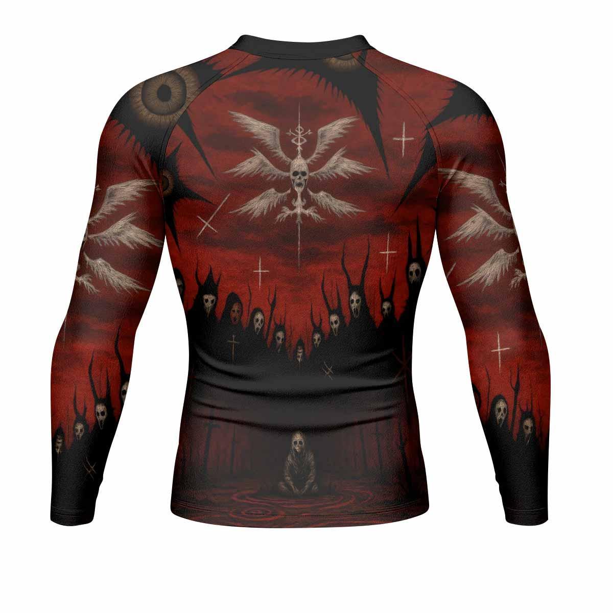Occult Fallen Seraph Ritual Men's Rash Guard Long Sleeve - back view mockup