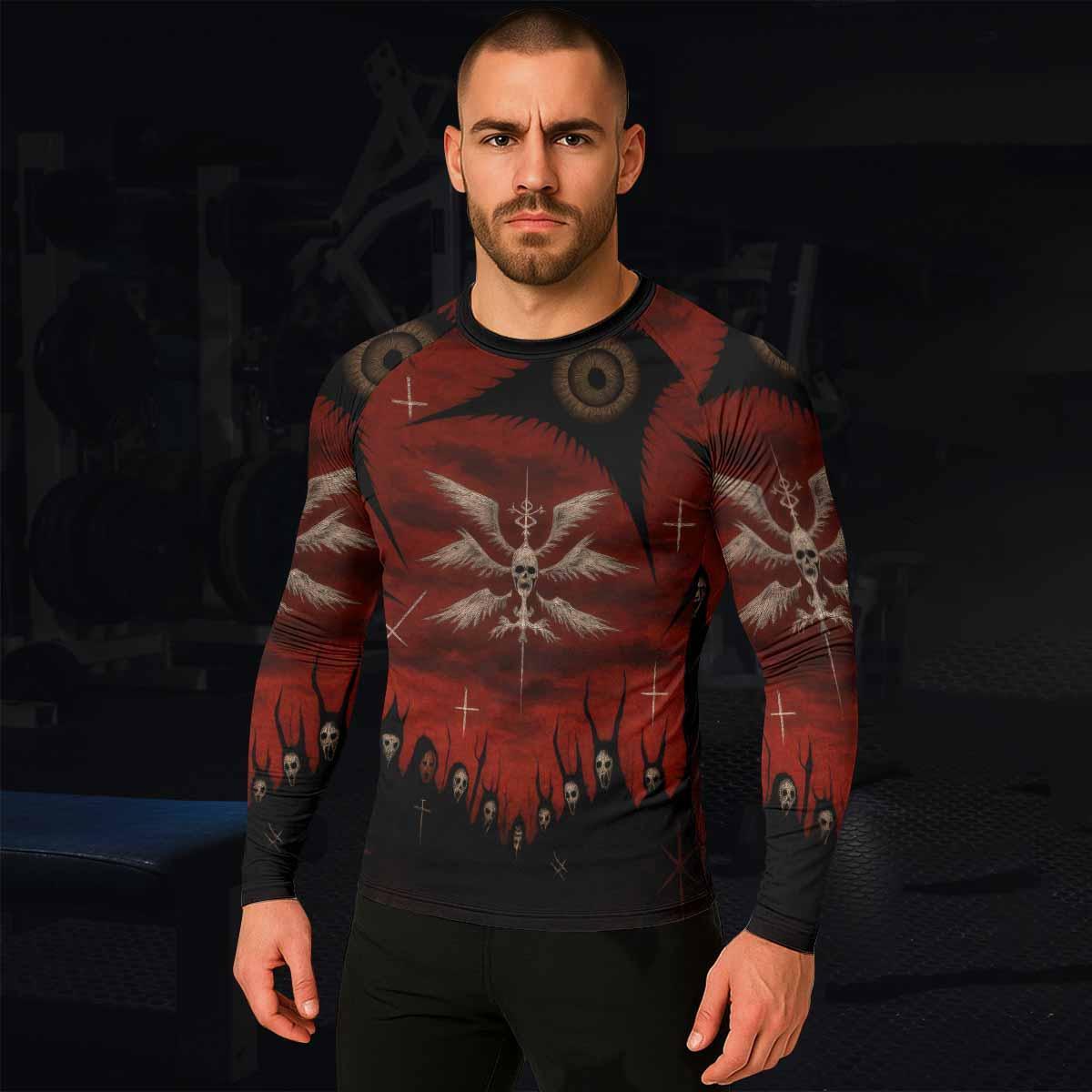 Occult Fallen Seraph Ritual Men's Rash Guard Long Sleeve - lifestyle view