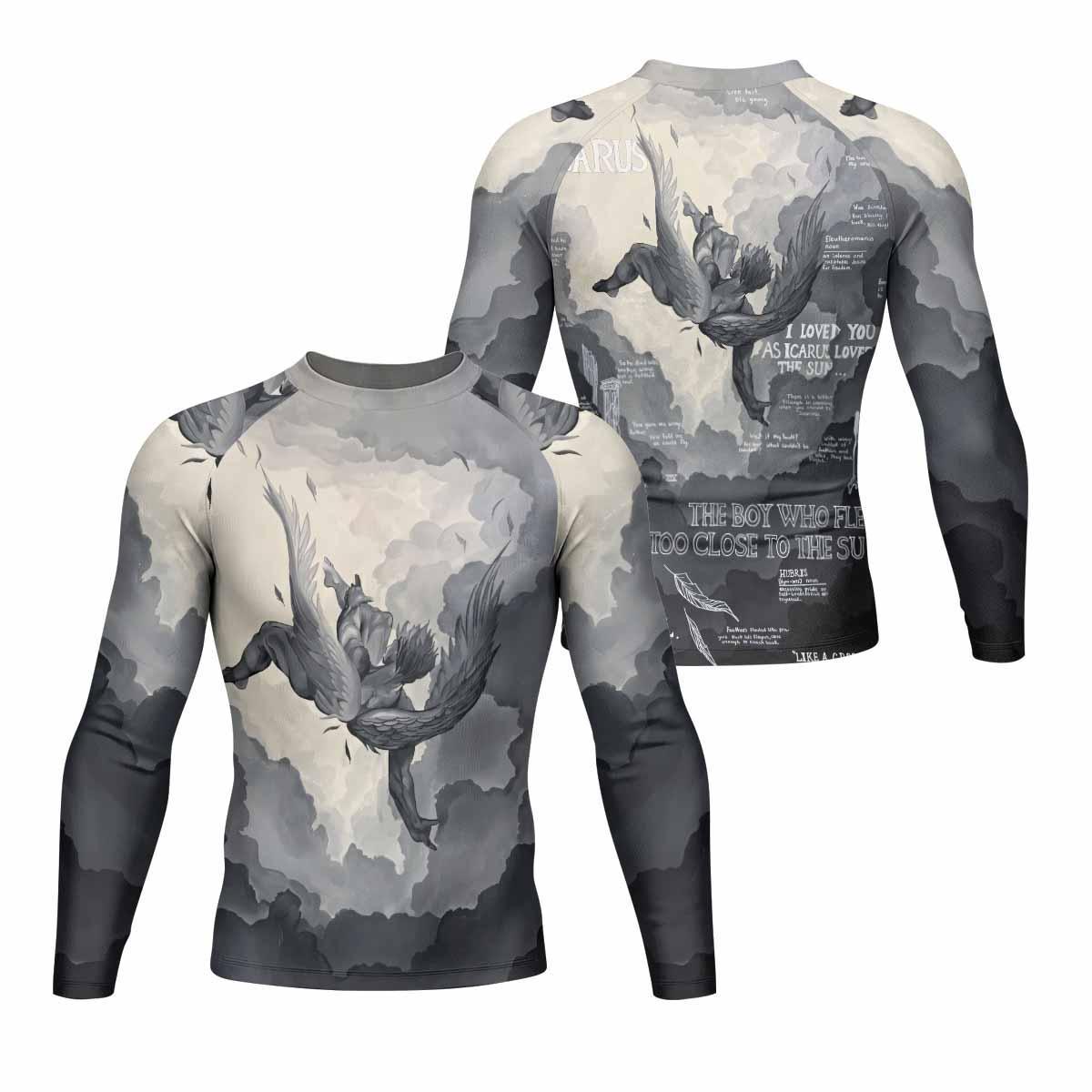 Icarus Too Close To The Sun Men's Rash Guard Long Sleeve - front and back view