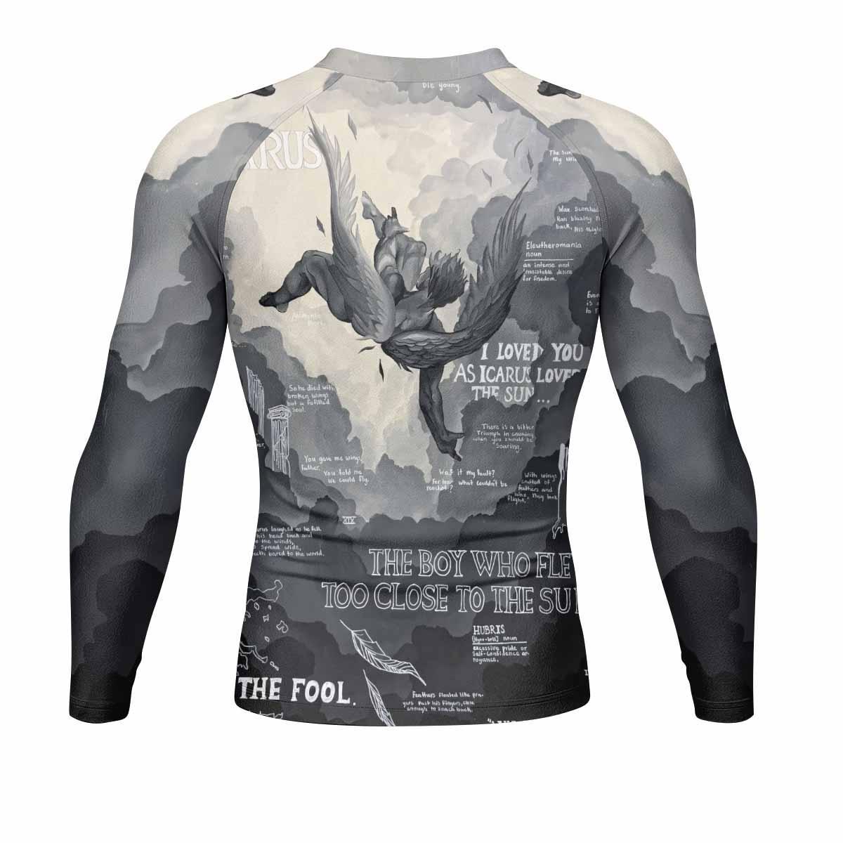 Icarus Too Close To The Sun Men's Rash Guard Long Sleeve - back view mockup
