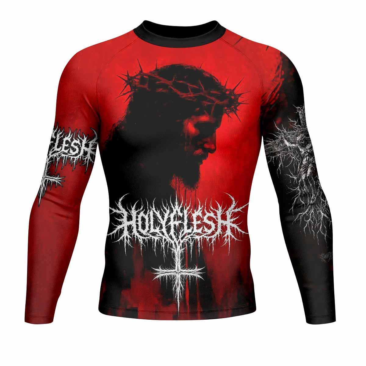 Holy Flesh Crown of Thorns Men's Rash Guard Long Sleeve - front view mockup