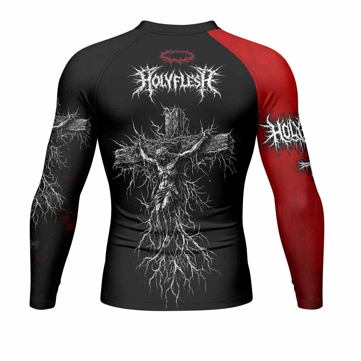 Holy Flesh Crown of Thorns Men's Rash Guard Long Sleeve - back view mockup