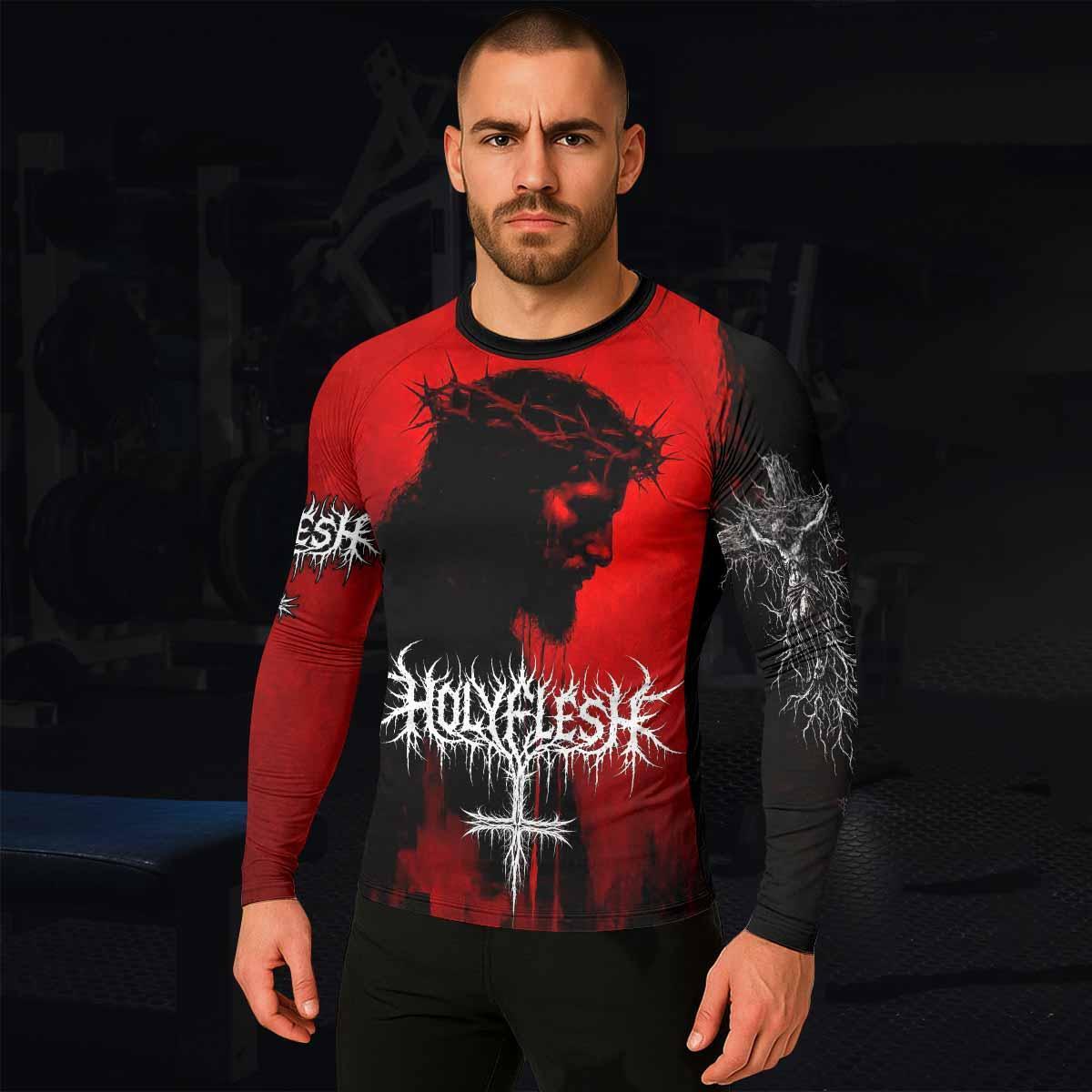 Holy Flesh Crown of Thorns Men's Rash Guard Long Sleeve - lifestyle view