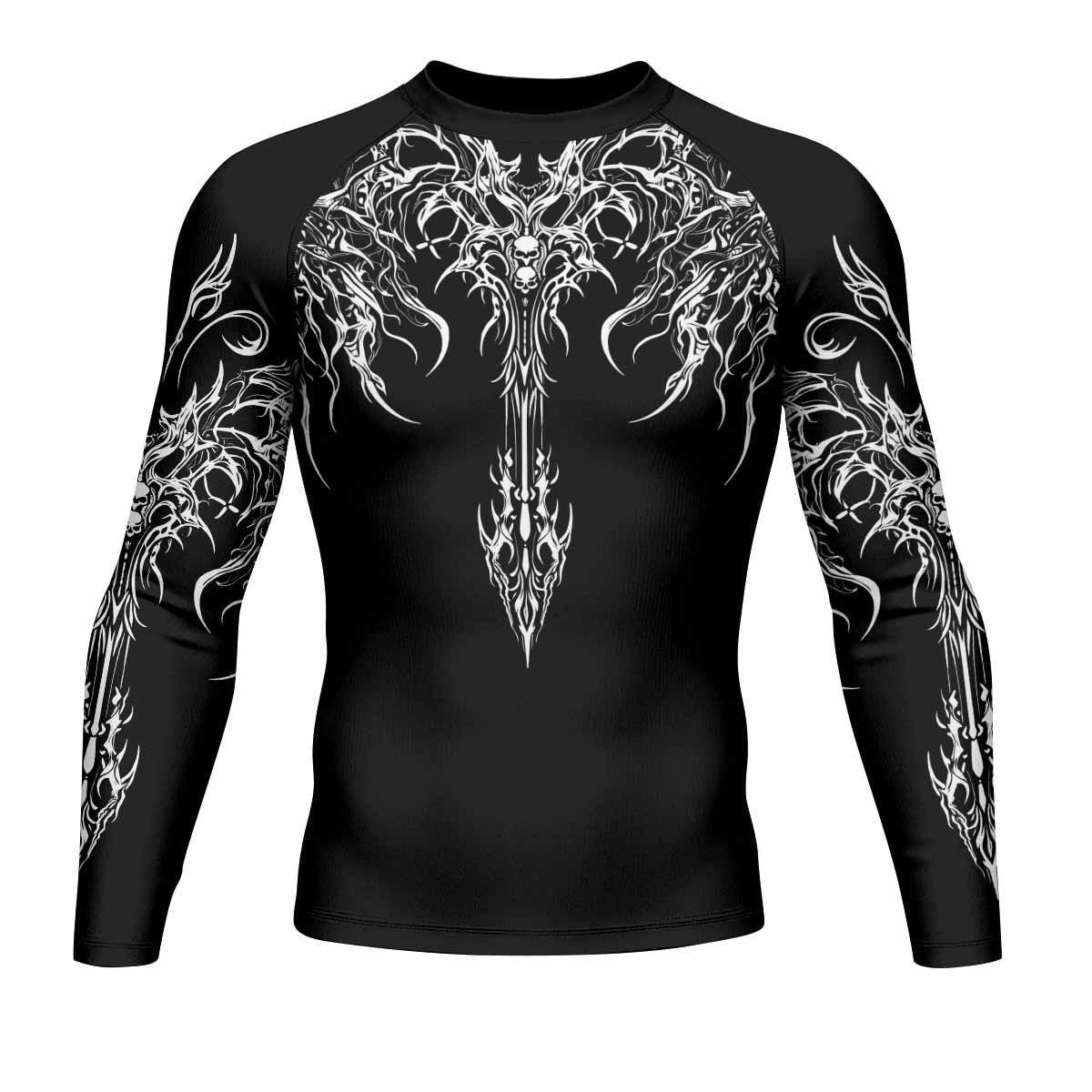 Gothic Bone Skull Men's Rash Guard Long Sleeve - front view mockup