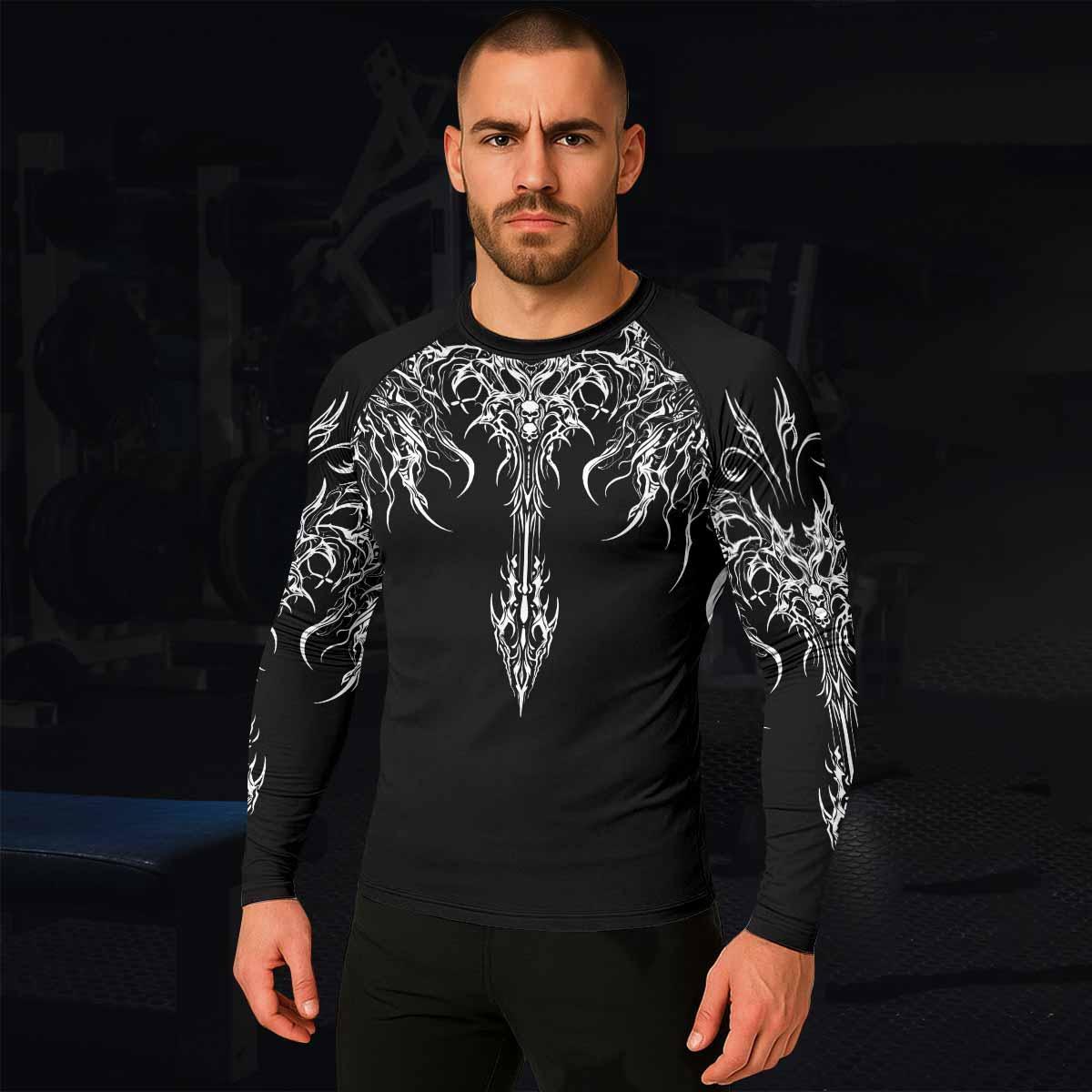 Gothic Bone Skull Men's Rash Guard Long Sleeve - lifestyle view
