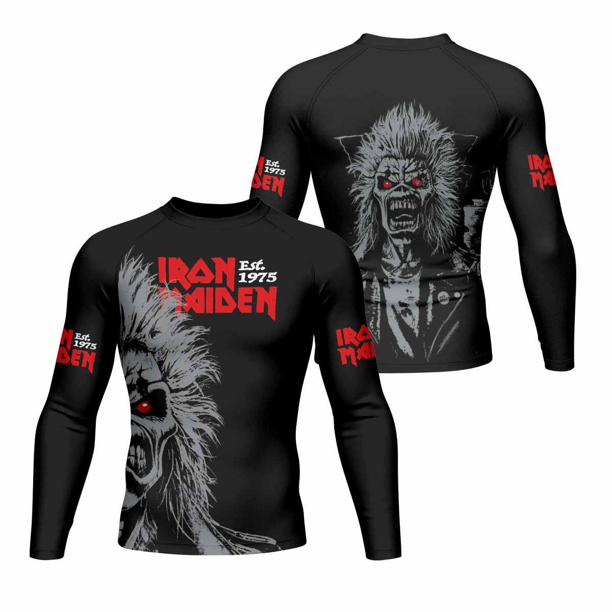Iron Maiden Eddie the Head Men's Rash Guard Long Sleeve - front and back view