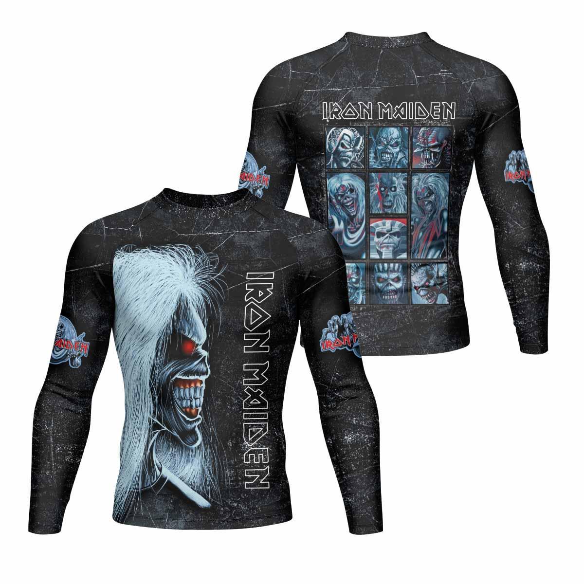 Iron Maiden The Ten Eddies Men's Rash Guard Long Sleeve - front and back view