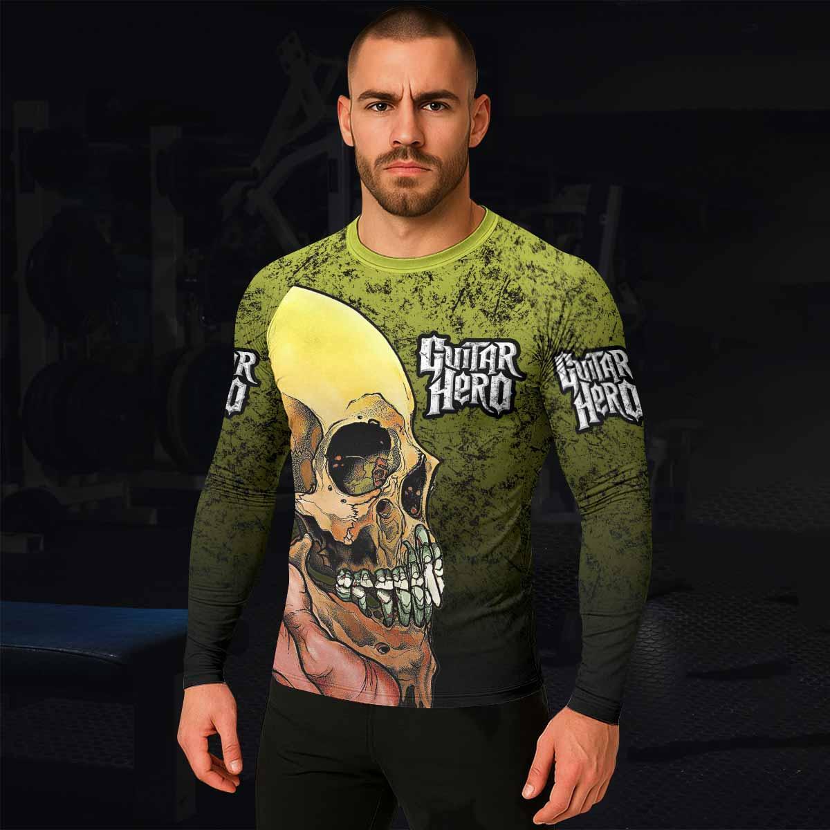 Guitar Hero Skull Men's Rash Guard Long Sleeve - lifestyle view