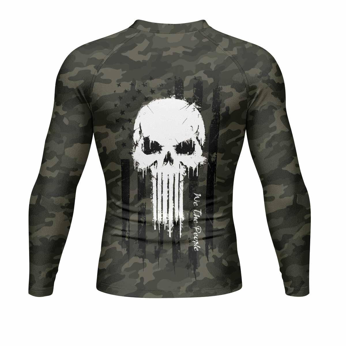 The Punisher Skull We The People Men's Rash Guard Long Sleeve - back view mockup