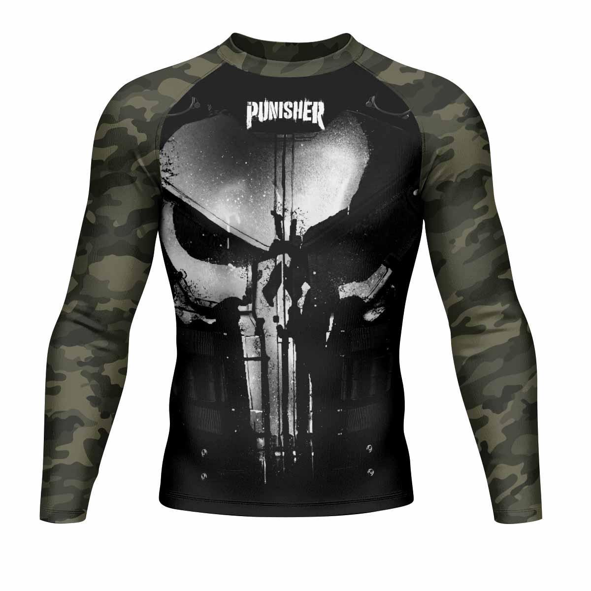 The Punisher Skull Camouflage Men's Rash Guard Long Sleeve - front view mockup