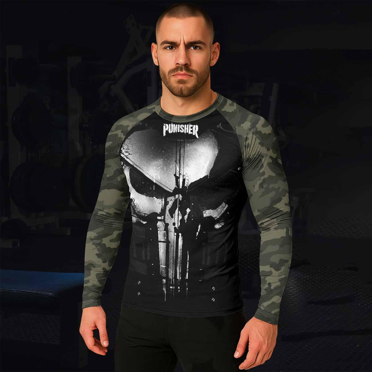 The Punisher Skull Camouflage Men's Rash Guard Long Sleeve - lifestyle view