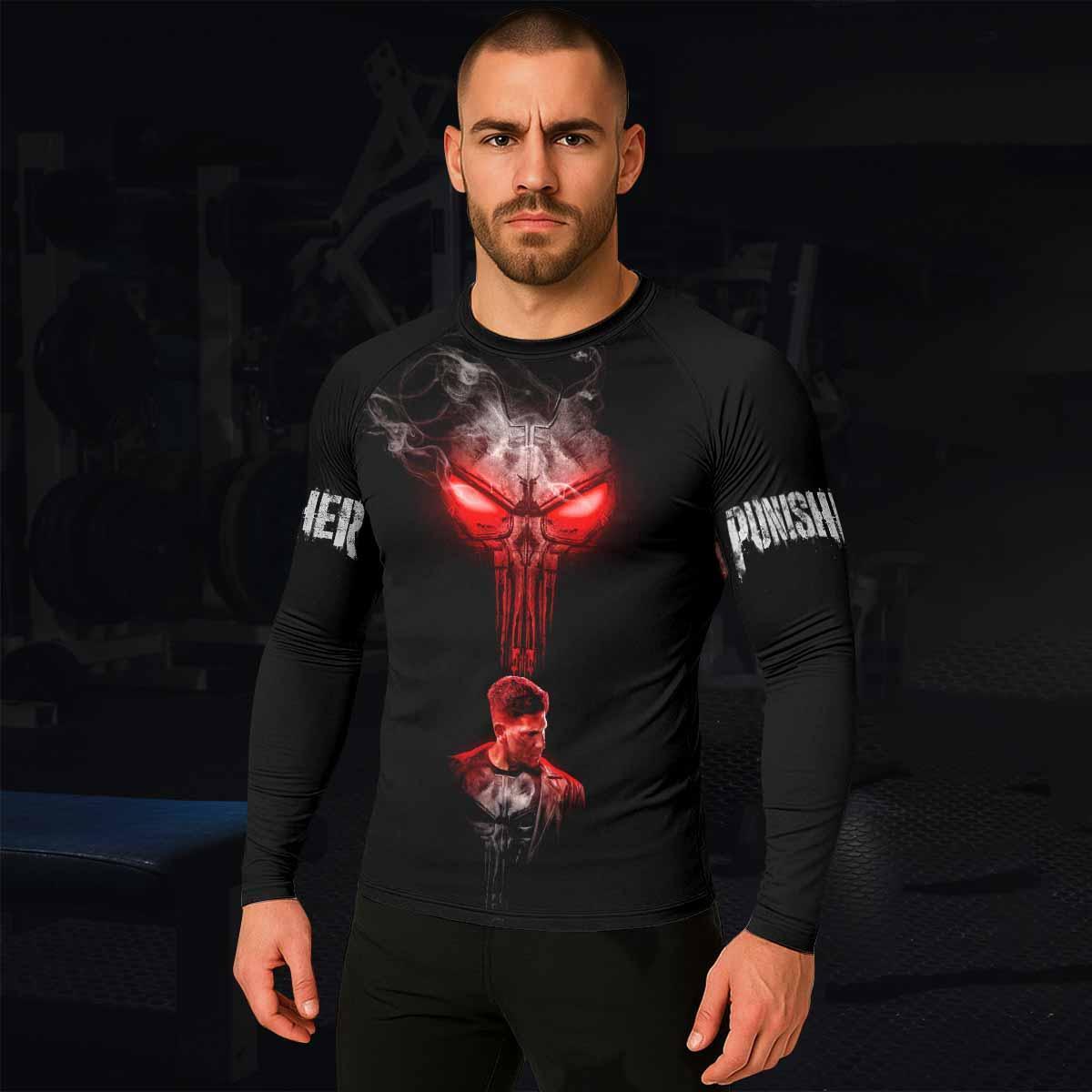 The Punisher Skull Frank Castle Men's Rash Guard Long Sleeve - lifestyle view