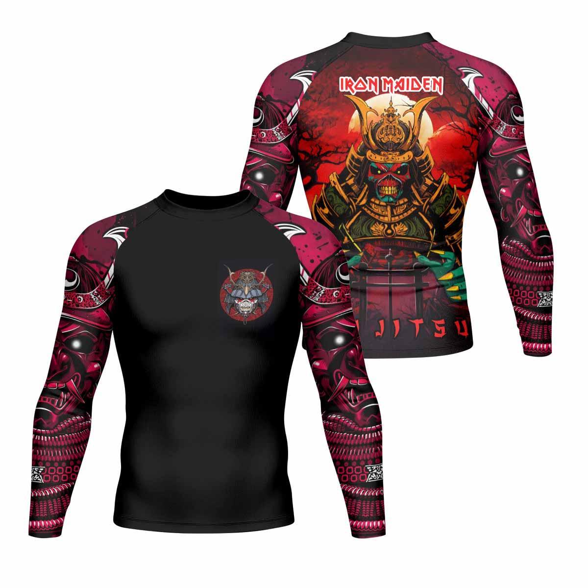 Iron Maiden Samurai Jiu-Jitsu Men's Rash Guard Long Sleeve - front and back view