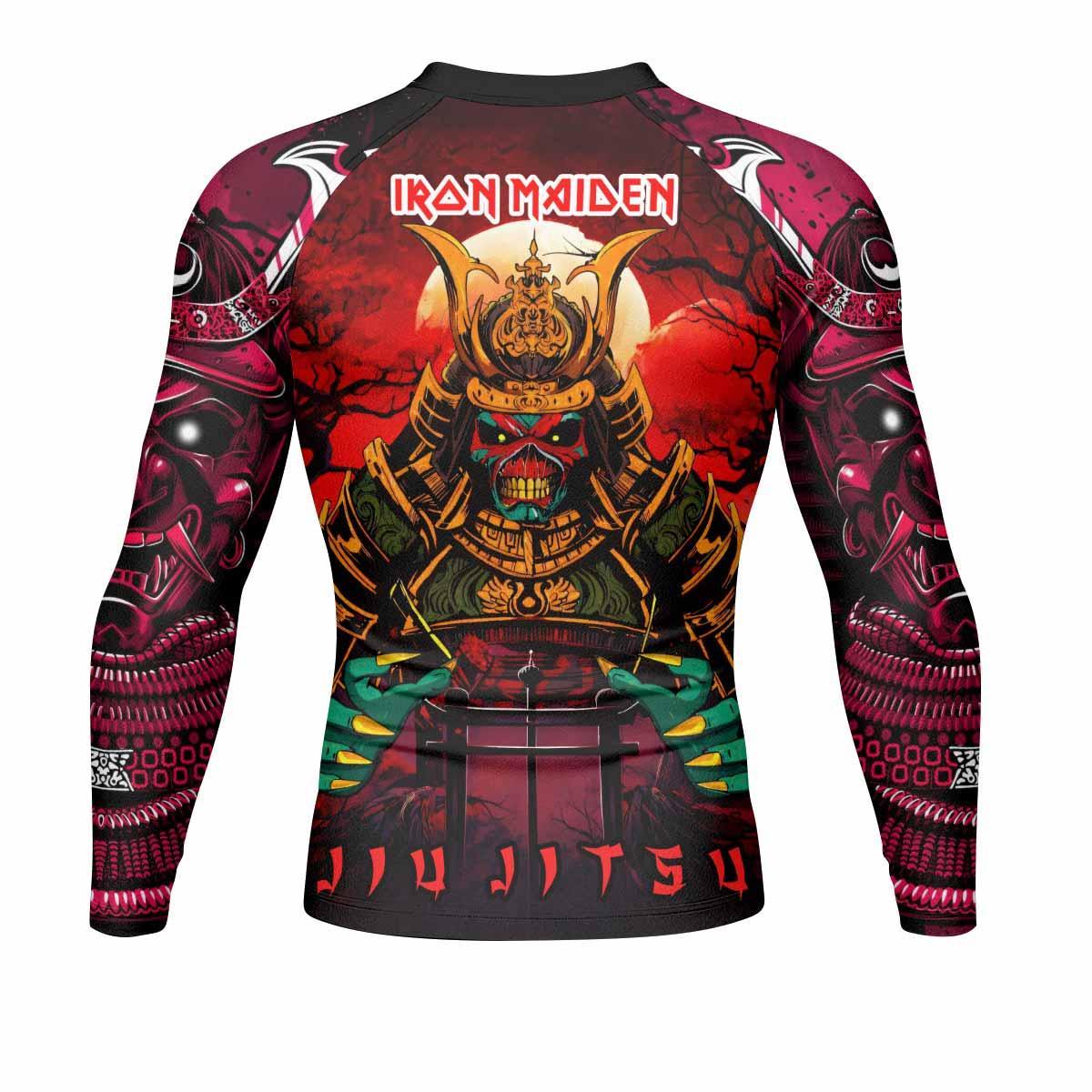 Iron Maiden Samurai Jiu-Jitsu Men's Rash Guard Long Sleeve - back view mockup