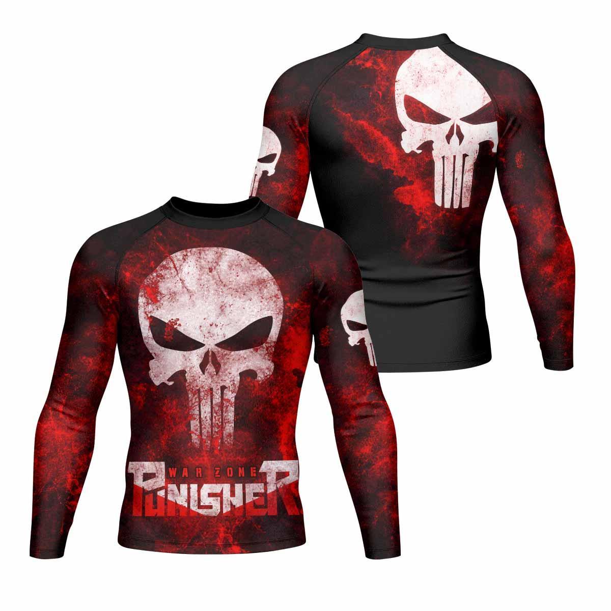 Punisher War Zone Men's Rash Guard Long Sleeve - front and back view