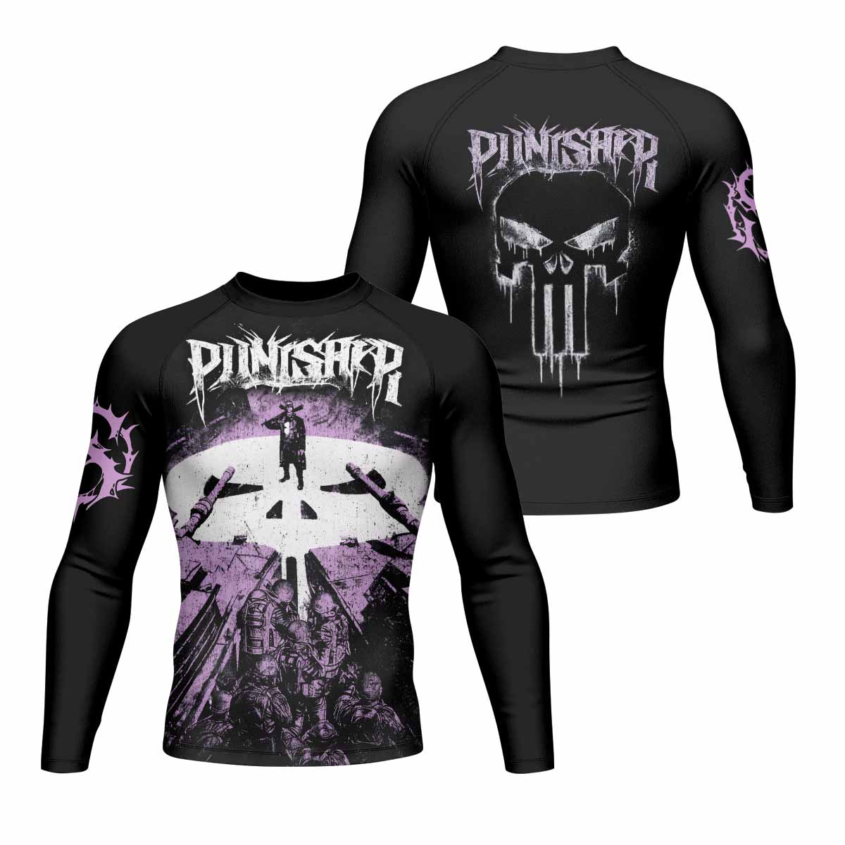 Punisher Final Verdict Men's Rash Guard Long Sleeve - front and back view