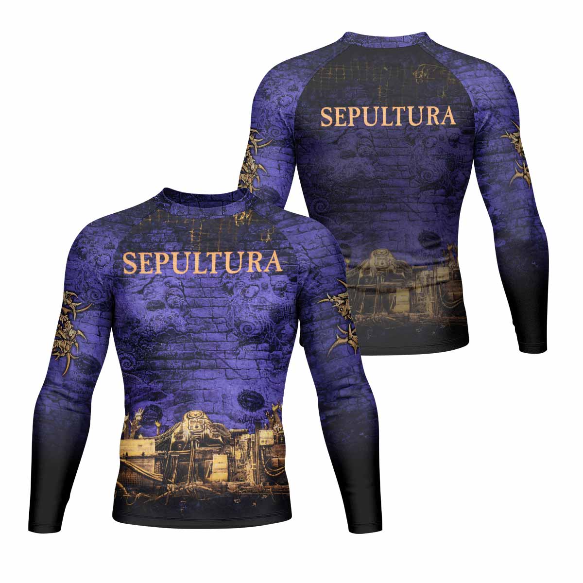 Sepultura Chaos A.D 90s Men's Rash Guard Long Sleeve - front and back view