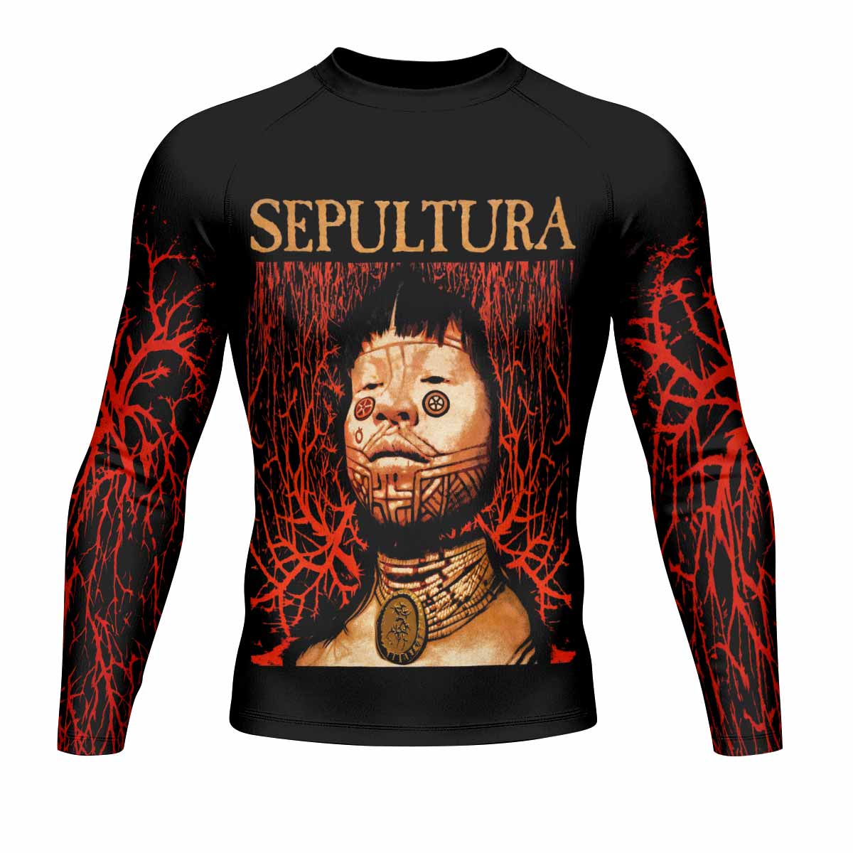 Sepultura Roots Men's Rash Guard Long Sleeve - front view mockup