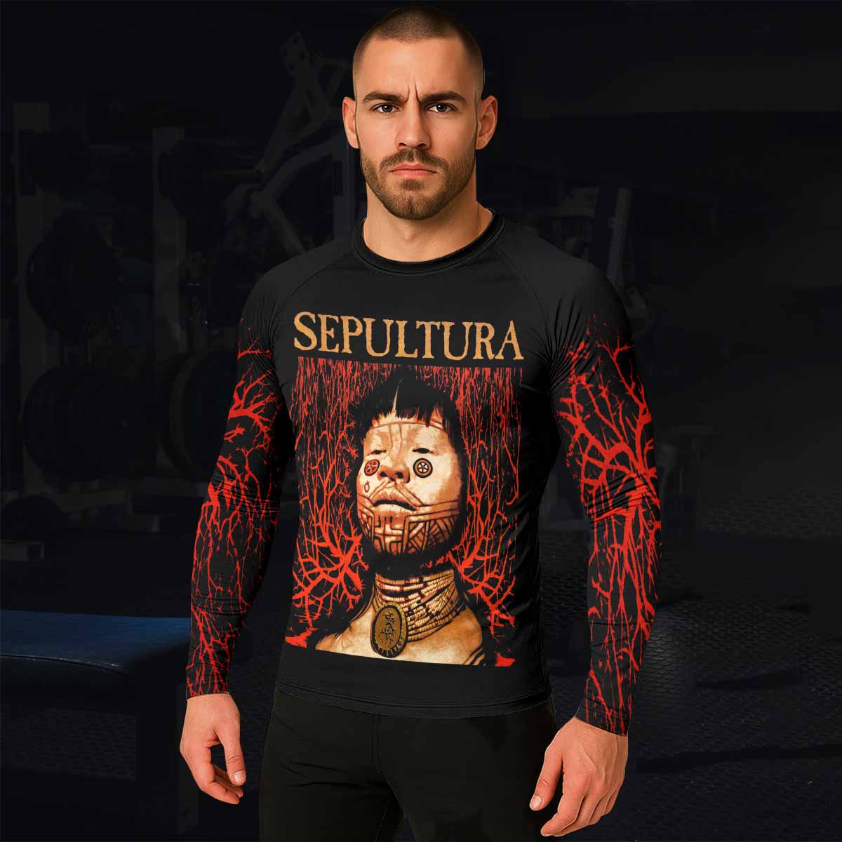 Sepultura Roots Men's Rash Guard Long Sleeve - lifestyle view