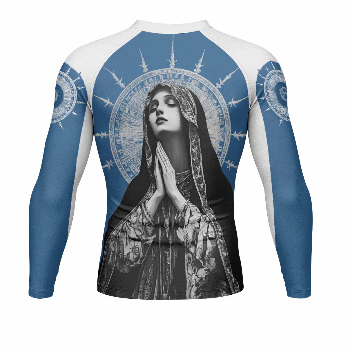 Our Lady of Sorrows Men's Rash Guard Long Sleeve - back view mockup