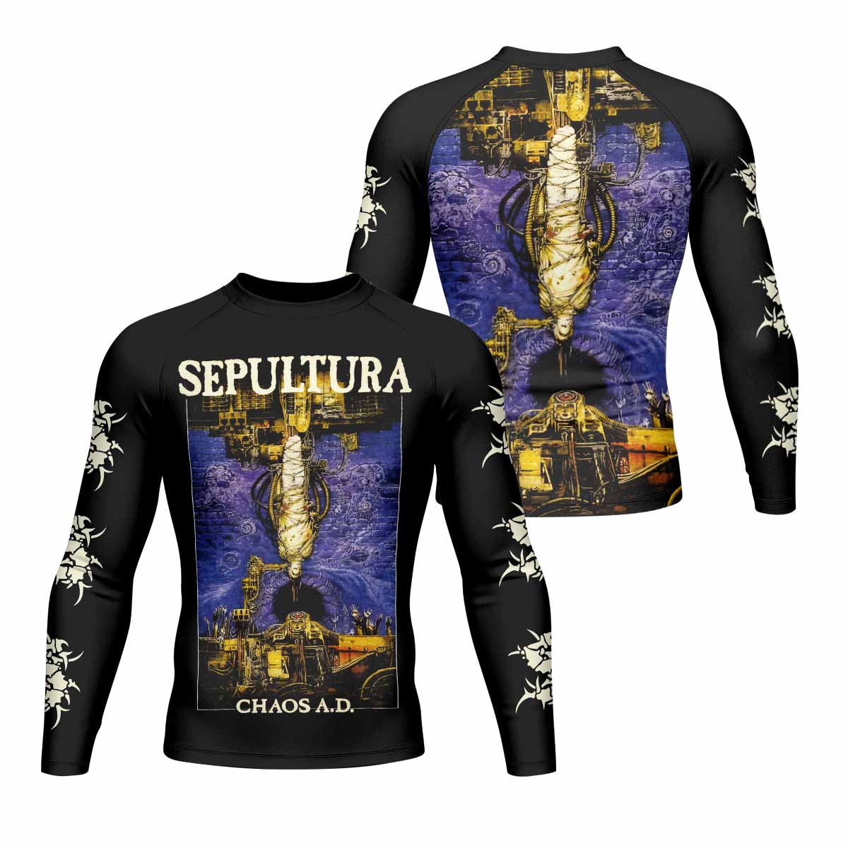 Sepultura Chaos A.D Men's Rash Guard Long Sleeve - front and back view