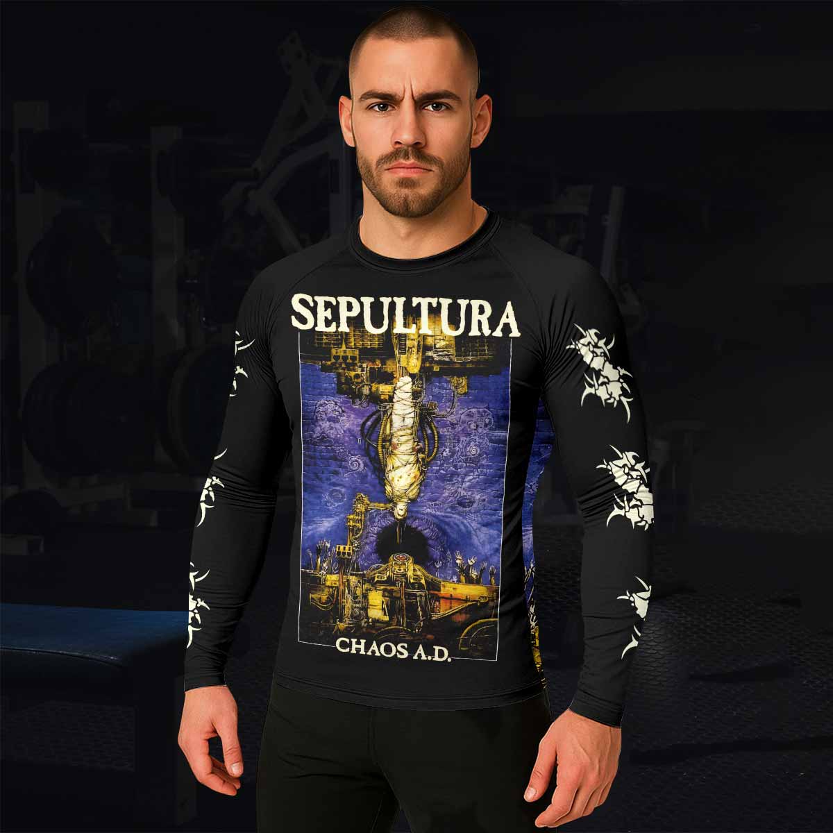 Sepultura Chaos A.D Men's Rash Guard Long Sleeve - lifestyle view